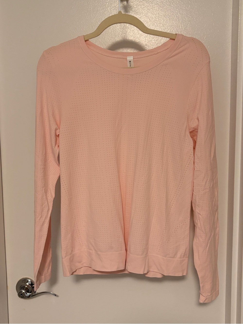 Athleta Light Pink Perforated Long-Sleeve Tee